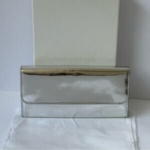 Maison Margiela MM11 SS17 Mirror Leather Four-Stitch Long Wallet Metallic Silver